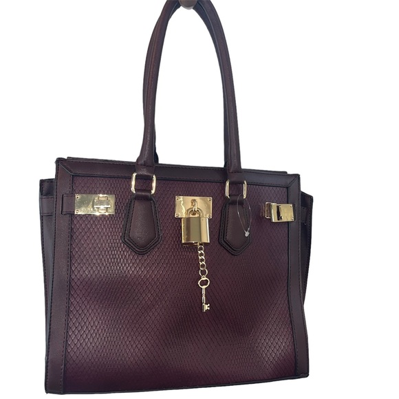 ALDO Oxblood Structured Tote With Faux Snake Detail - Picture 9 of 9
